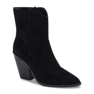 AQUA COLLEGE Womens Black Pull Tab Winder Toe Block Heel Leather Booties 10 M